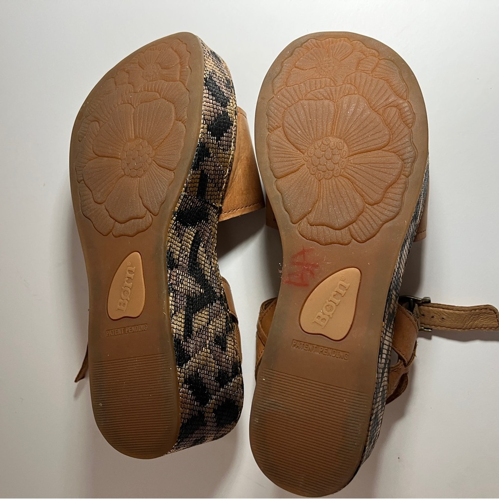 Born Tan and Black Patterned Sandals